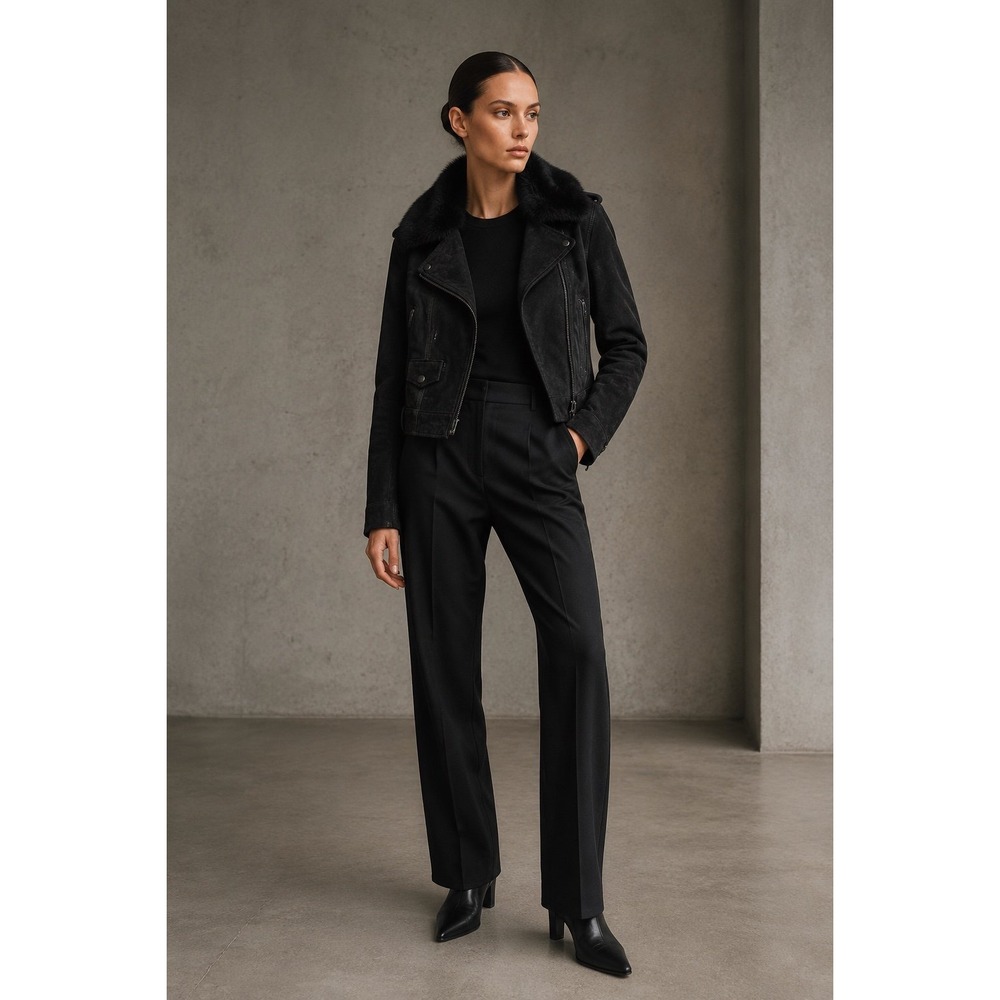BLANKNYC Orla Black Charcoal Suede Moto Jacket S Faux Fur Collar NWT Leather